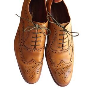 Loake Wingtip Oxford Brogue Derby Tan Leather Men 9.5 D Dress Shoe Goodyear